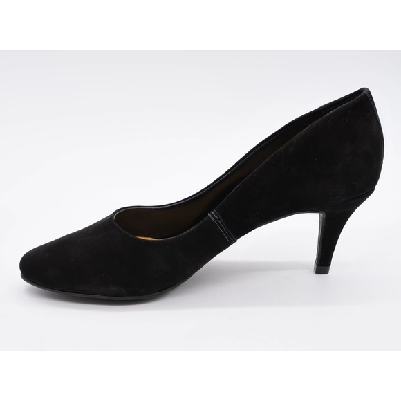 Chelsea Crew Black Label Pumps Womens 7 Black Faux Suede Almond Toe Cone Heels - Picture 5 of 11